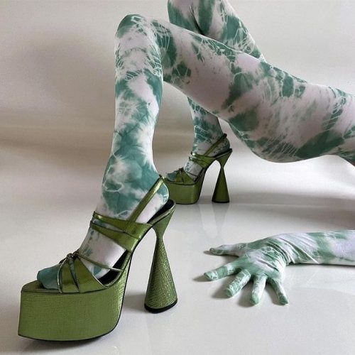 Nylon Green Tie And Dye Tights#