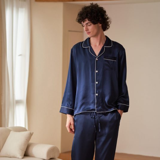 Men Essentials Silk Pajamas - French Navy#